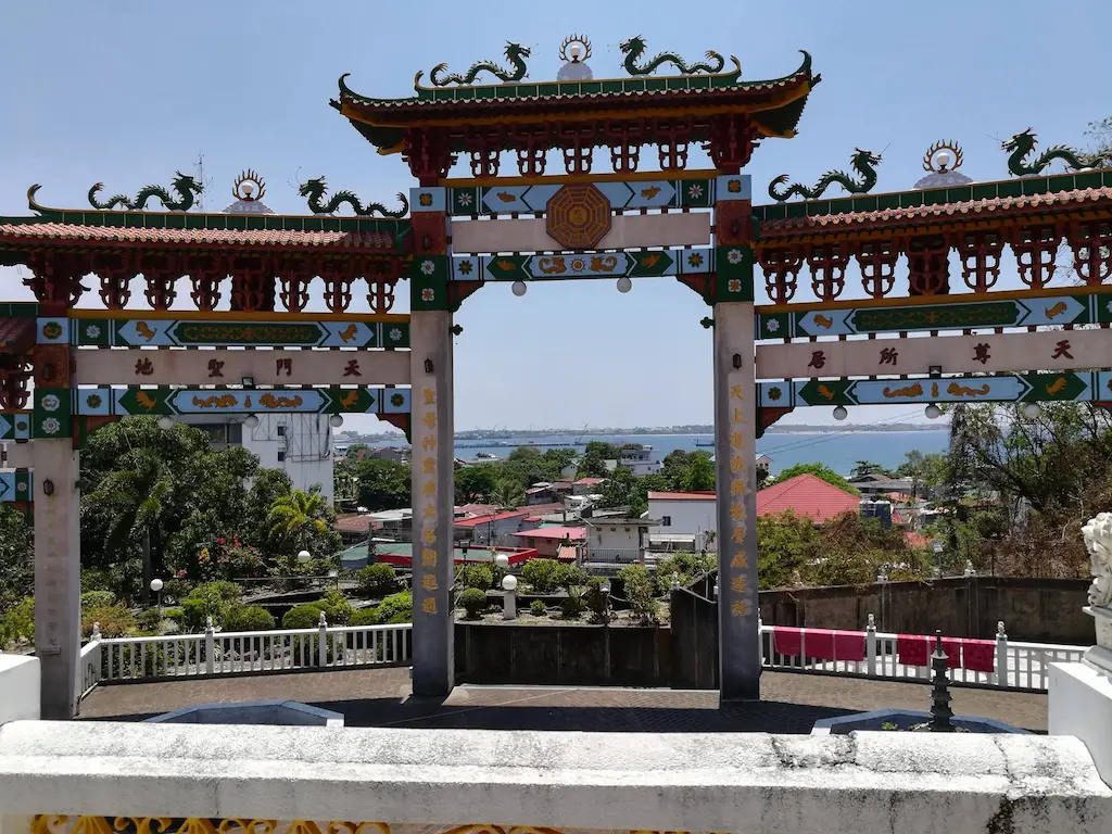 A vibrant, ornate gate of the Ma-Cho Temple in La Union
