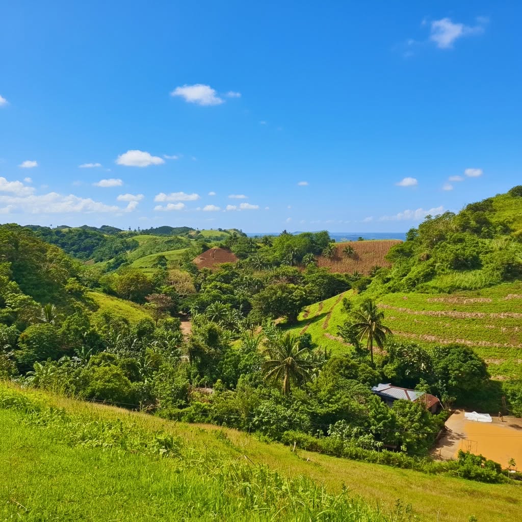 A quiet hiking trail winding through the green hills of Tigbao